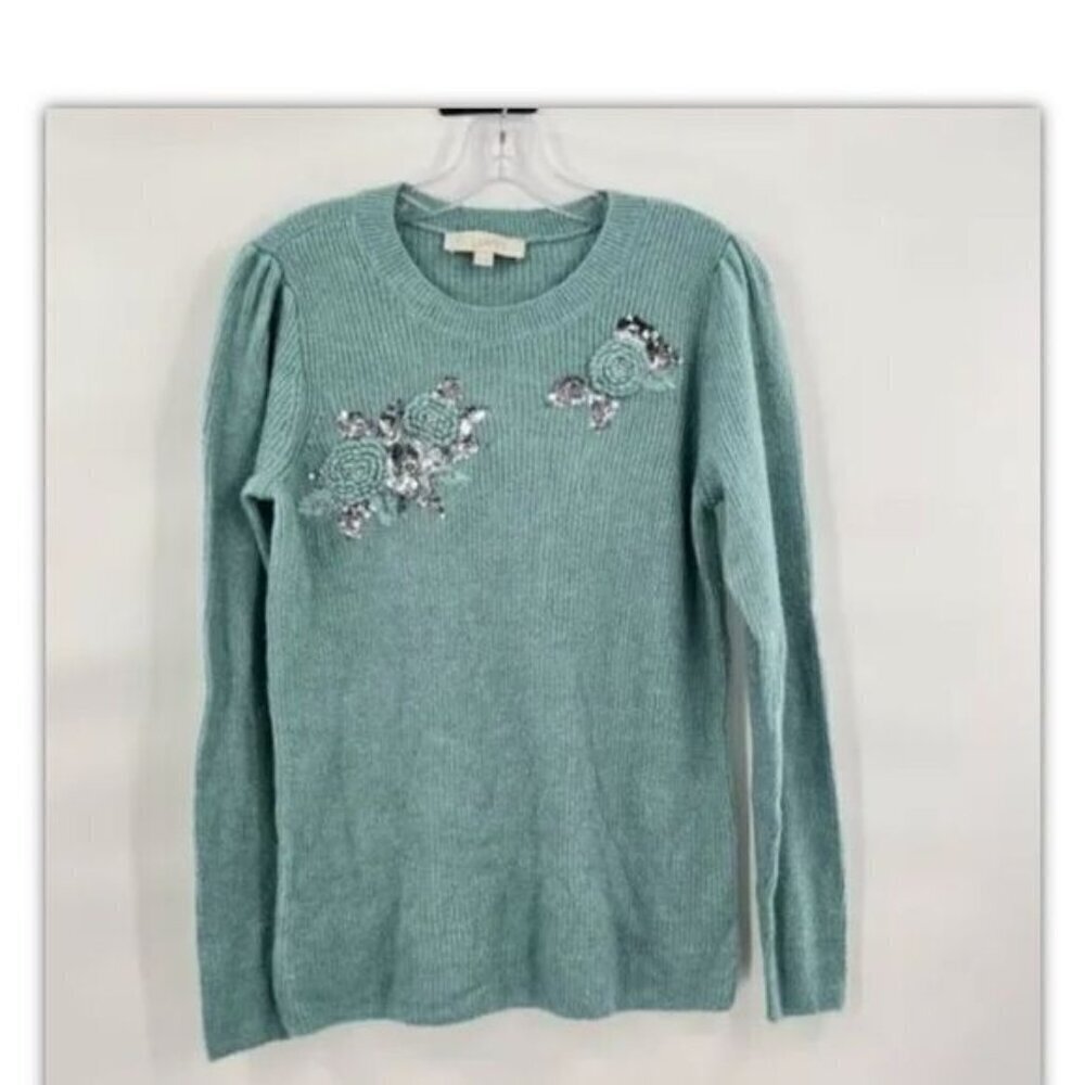 Ann Taylor Loft Embroidered sequin floral sweater top size M womens Fall 2019